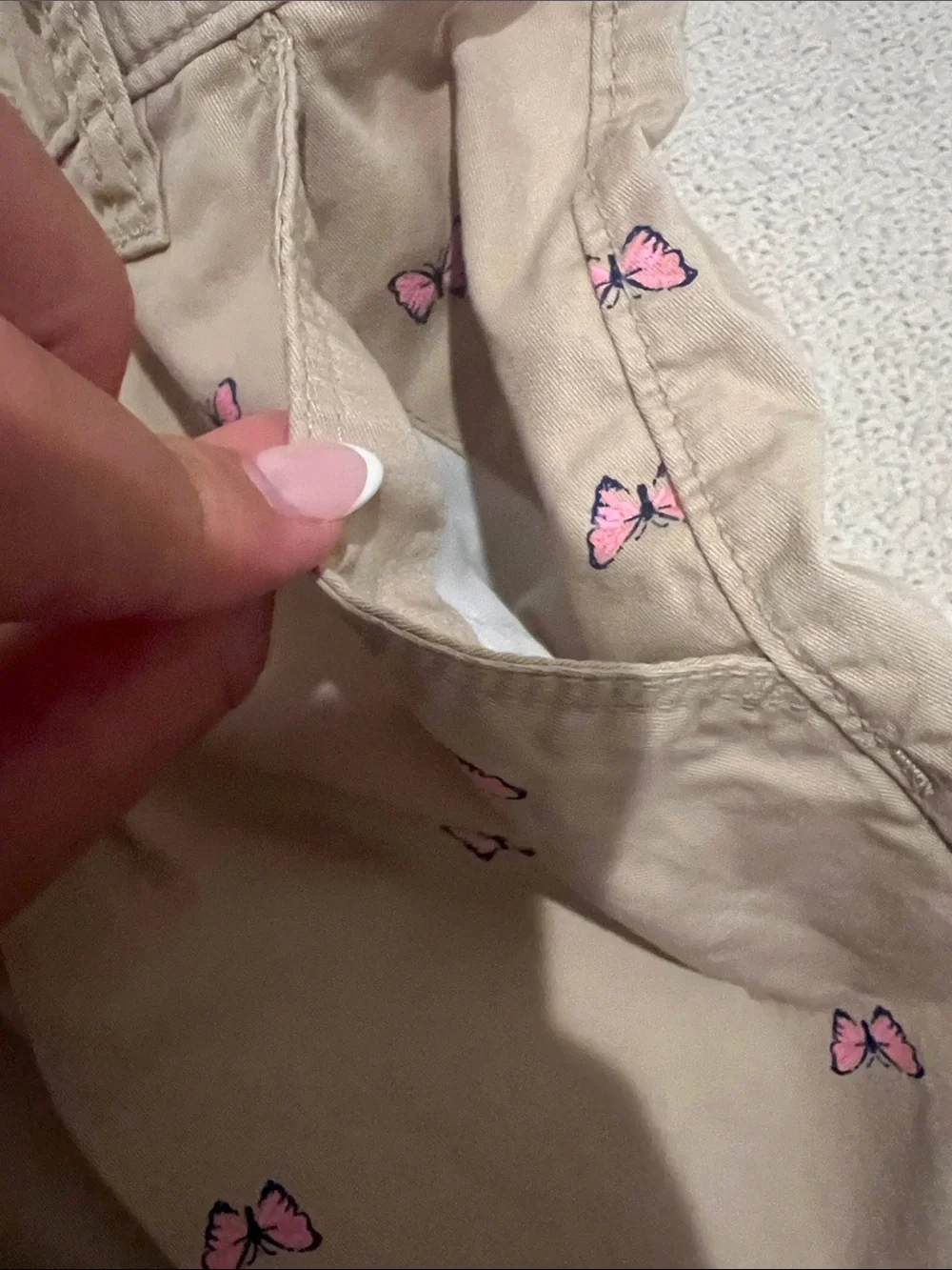 Old Navy Khaki Shorts with Pink Butterfly Embroidery
